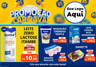 Modelo de Encarte para Encarte A4 Horizontal com o tema Promoção de Carnaval para Frios e Laticínios