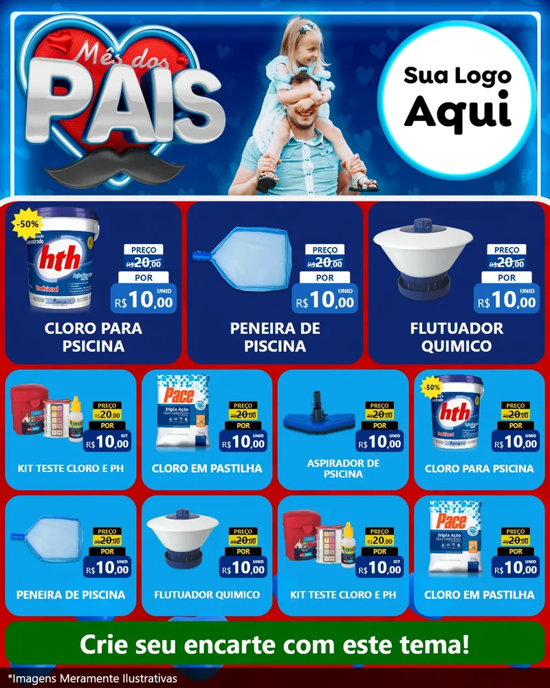 Modelo de Rede Social para Feed Instagram com o tema Mês Dos Pais para Produtos para Piscina