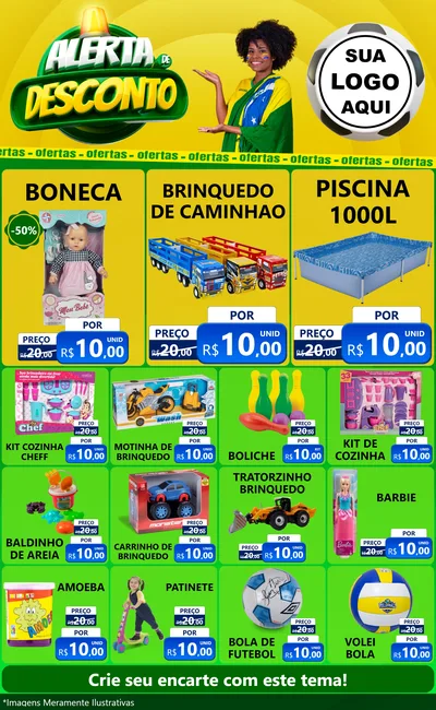 Modelo de Encarte para Encarte Grande com o tema Alerta de Desconto para Brinquedos