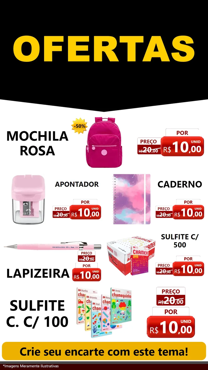 Modelo de TV para TV Vertical com o tema Ofertas Preto e Vermelho Cartaz para Papelaria