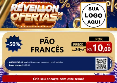 Modelo de Cartaz para Cartaz A4 Horizontal com o tema Réveillon de Ofertas para Padaria