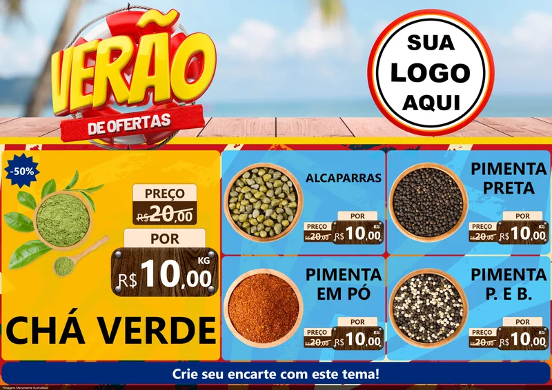 Modelo de Encarte para Encarte A4 Horizontal com o tema Verão de Ofertas para Produtos Naturais
