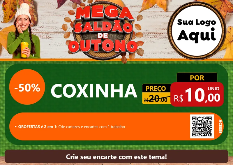 Modelo de Cartaz para Cartaz A4 Horizontal com o tema Mega Saldão de Outono para Salgadaria