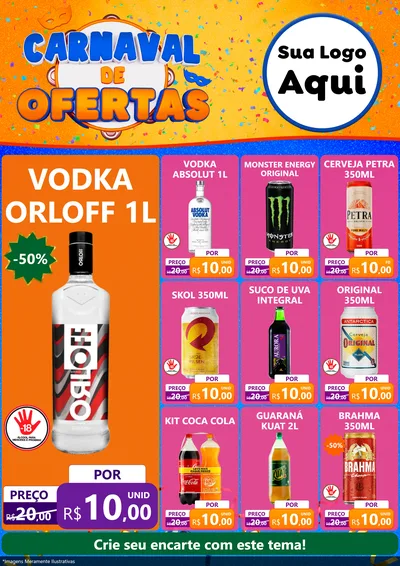 Modelo de Encarte para Encarte A4 Vertical com o tema Carnaval de Ofertas para Distribuidora de bebidas