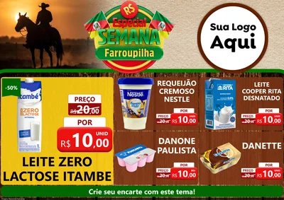 Modelo de Encarte para Encarte A4 Horizontal com o tema Especial Semana Farroupilha para Frios e Laticínios
