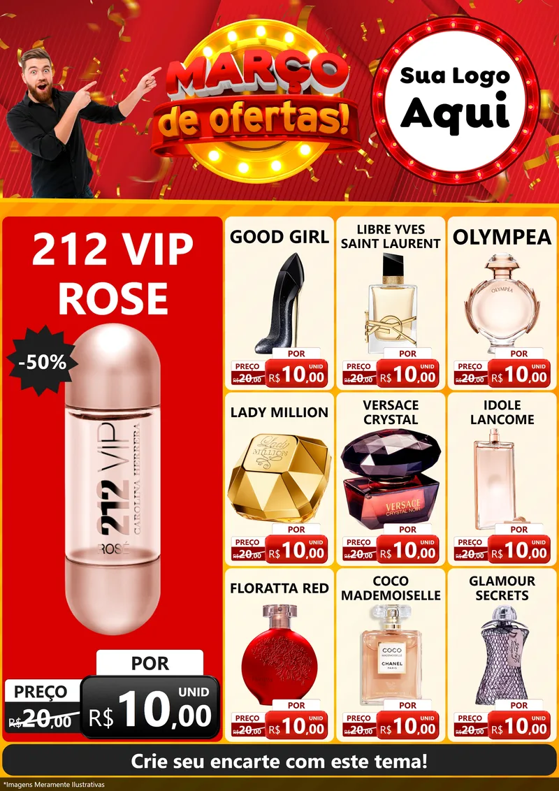 Modelo de Encarte para Encarte A4 Vertical com o tema Março de Ofertas! para Perfumes