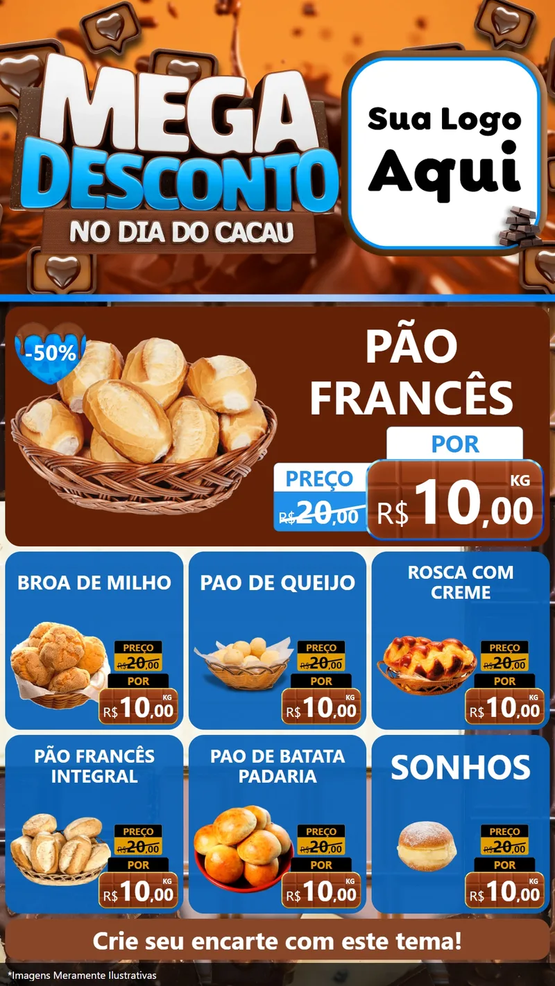 Modelo de Rede Social para Stories com o tema Mega Desconto no Dia do Cacau para Padaria