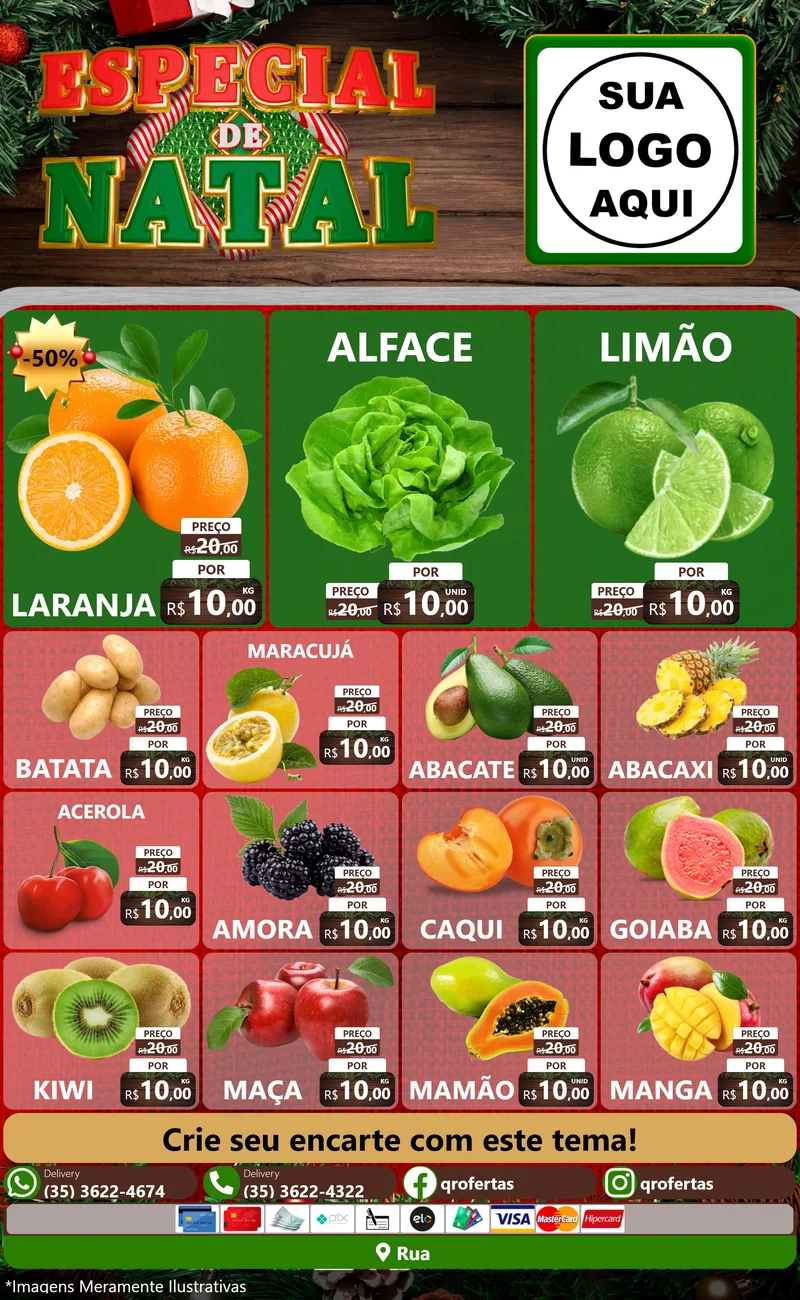 Modelo de Encarte para Encarte Grande com o tema Especial de Natal para Hortifrúti