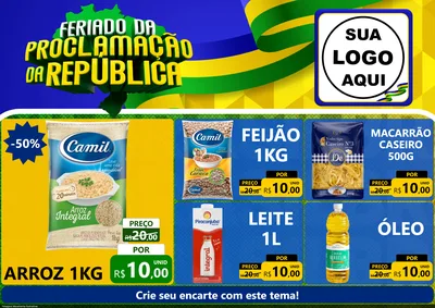 Modelo de Encarte para Encarte A4 Horizontal com o tema Feriado da Proclamação da República para Supermercado