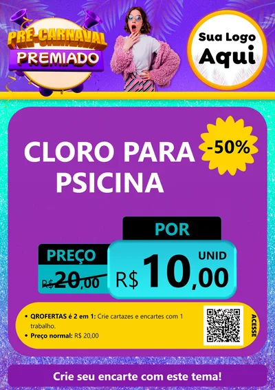 Modelo de Cartaz para Cartaz A4 Vertical com o tema Pré-Carnaval Premiado para Produtos para Piscina