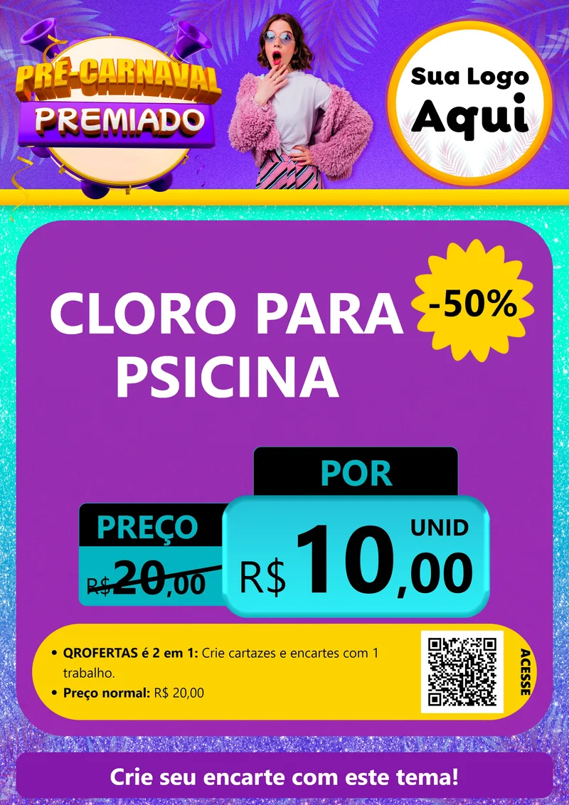 Modelo de Cartaz para Cartaz A4 Vertical com o tema Pré-Carnaval Premiado para Produtos para Piscina