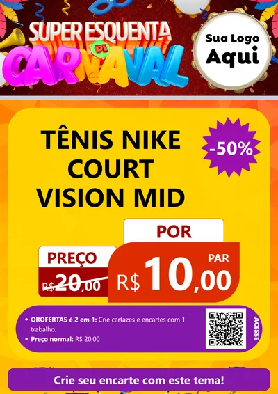 Modelo de Cartaz para Cartaz A4 Vertical com o tema Super Esquenta de Carnaval para Calçados