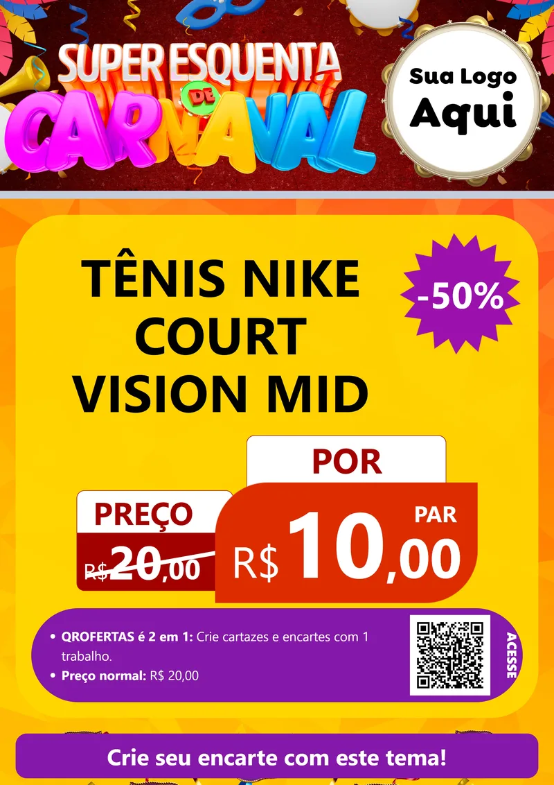 Modelo de Cartaz para Cartaz A4 Vertical com o tema Super Esquenta de Carnaval para Calçados