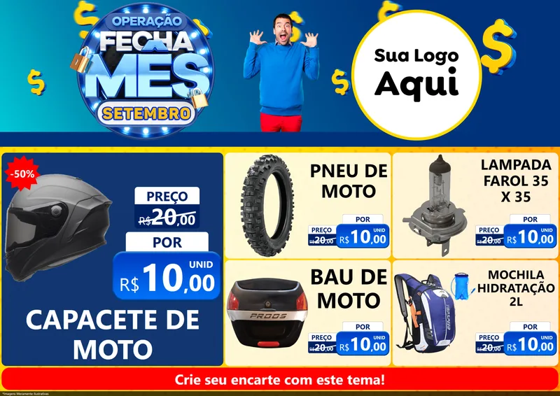 Modelo de Encarte para Encarte A4 Horizontal com o tema Operação Fecha Mês Setembro para Moto peças