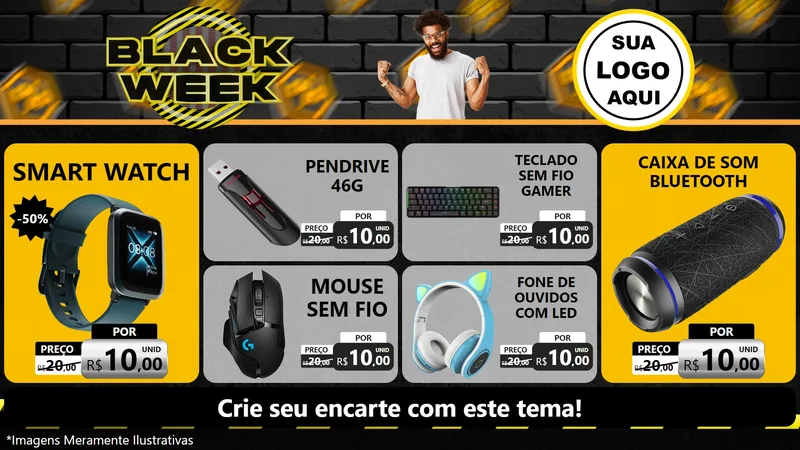 Modelo de TV para TV Horizontal com o tema Black Week para Informática