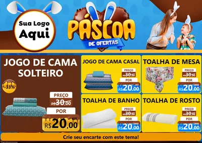 Modelo de Encarte para Encarte A4 Horizontal com o tema Páscoa de Ofertas para Cama, Mesa e Banho