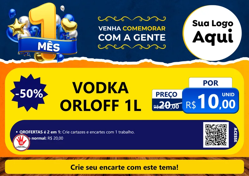 Modelo de Cartaz para Cartaz A4 Horizontal com o tema Um Mês de Aniversário para Distribuidora de bebidas