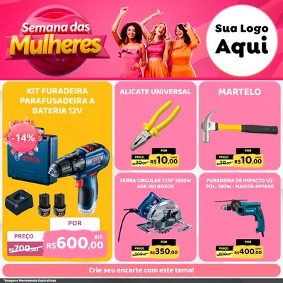 Modelo de Rede Social para Feed Facebook com o tema Semana das Mulheres para Maquinas e Ferramentas