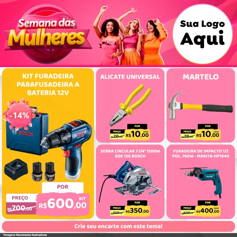 Modelo de Rede Social para Feed Facebook com o tema Semana das Mulheres para Maquinas e Ferramentas