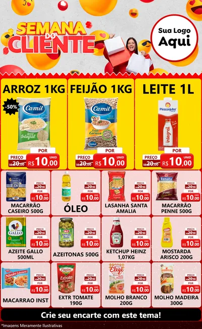 Modelo de Encarte para Encarte Grande com o tema Semana do Cliente para Supermercado