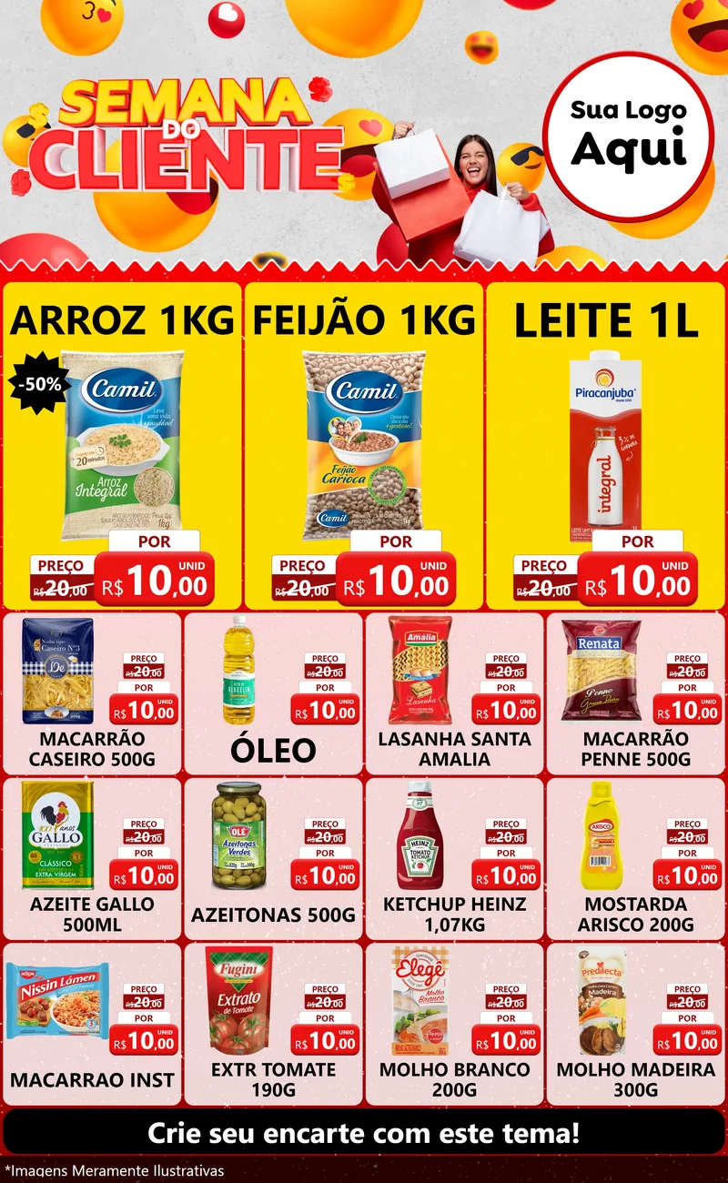 Modelo de Encarte para Encarte Grande com o tema Semana do Cliente para Supermercado