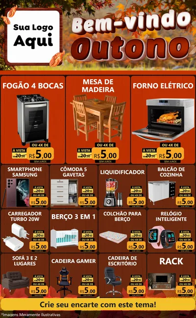 Modelo de Encarte para Encarte Grande com o tema Bem-vindo Outono para Móveis e Eletro
