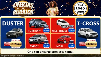 Modelo de TV para TV Horizontal com o tema Ofertas de Réveillon para Concessionaria de Carros