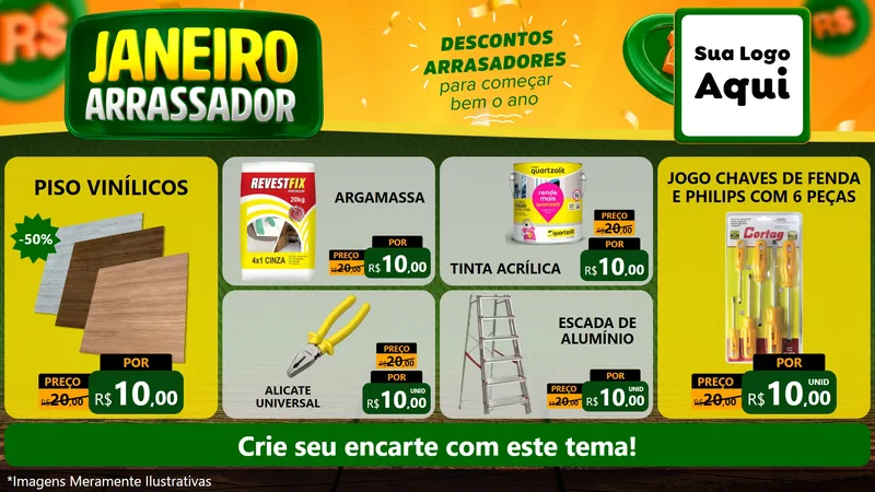 Modelo de TV para TV Horizontal com o tema Janeiro Arrasador para Material para Construção