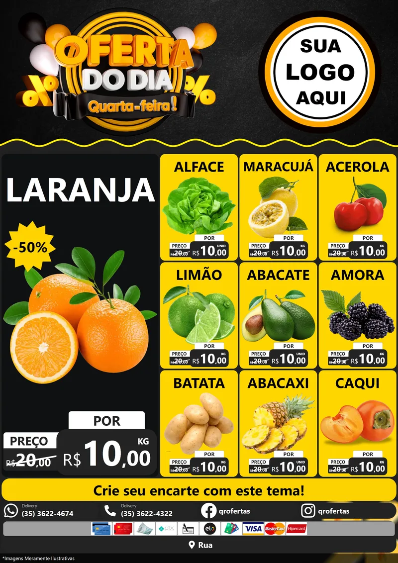 Modelo de Encarte para Encarte A4 Vertical com o tema Oferta do Dia - Quarta Feira! para Hortifrúti