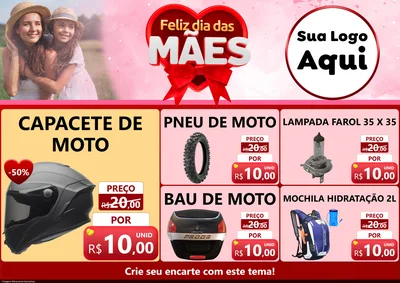 Modelo de Encarte para Encarte A4 Horizontal com o tema Feliz Dia Das Mães para Moto peças