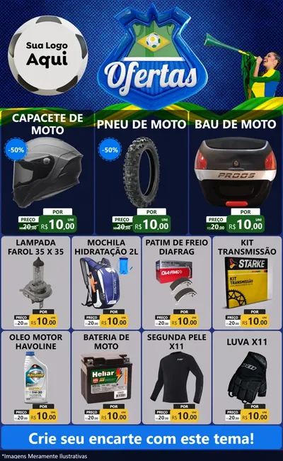 Modelo de Encarte para Encarte Grande com o tema Ofertas (Futebol) para Moto peças