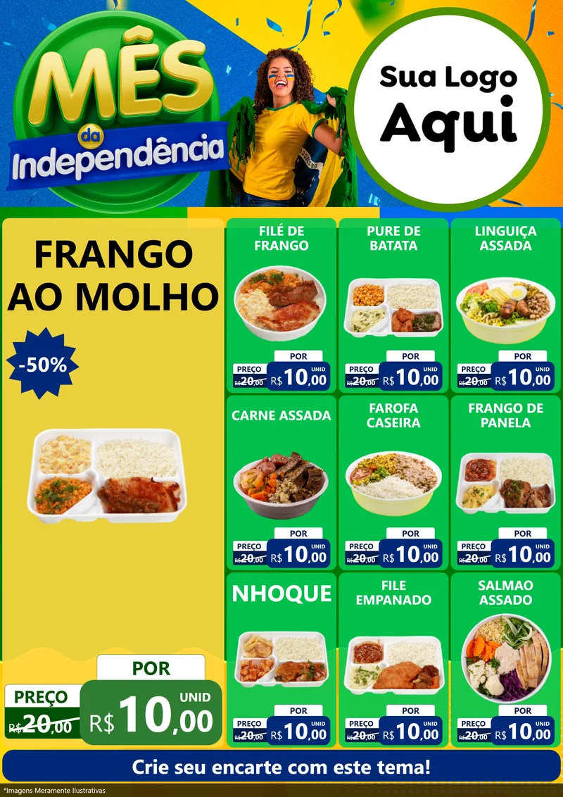 Modelo de Encarte para Encarte A4 Vertical com o tema Mês da Independência para Restaurante