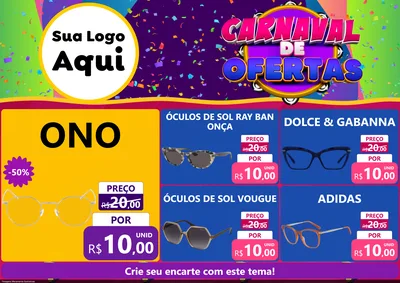 Modelo de Encarte para Encarte A4 Horizontal com o tema Carnaval de Ofertas para Óticas