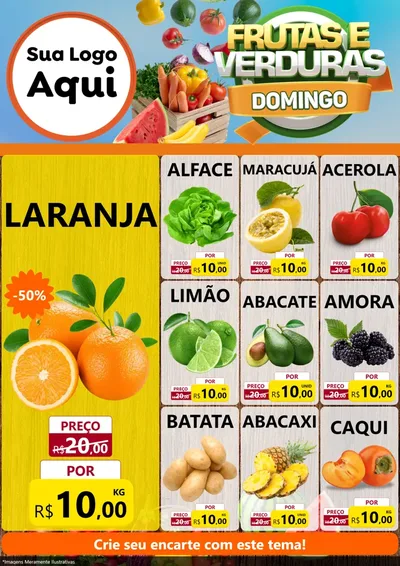 Modelo de Encarte para Encarte A4 Vertical com o tema Frutas e Verduras Domingo para Hortifrúti