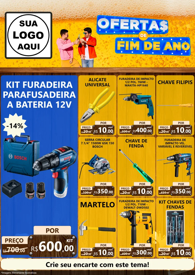 Modelo de Encarte para Encarte A4 Vertical com o tema Ofertas de Fim de Ano para Maquinas e Ferramentas
