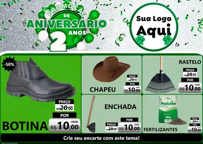 Modelo de Encarte para Encarte A4 Horizontal com o tema Promoção de Aniversário - 2 Anos para Agropecuária