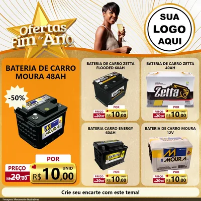 Modelo de Rede Social para Feed Facebook com o tema Ofertas Fim de Ano para Baterias Elétricas