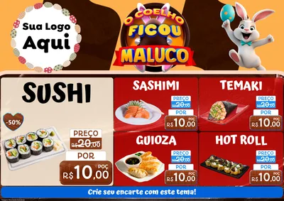 Modelo de Encarte para Encarte A4 Horizontal com o tema O Coelho Ficou Maluco - Páscoa para Comida japonesa