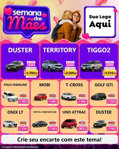 Modelo de Rede Social para Feed Instagram com o tema Semana das Mães para Concessionaria de Carros