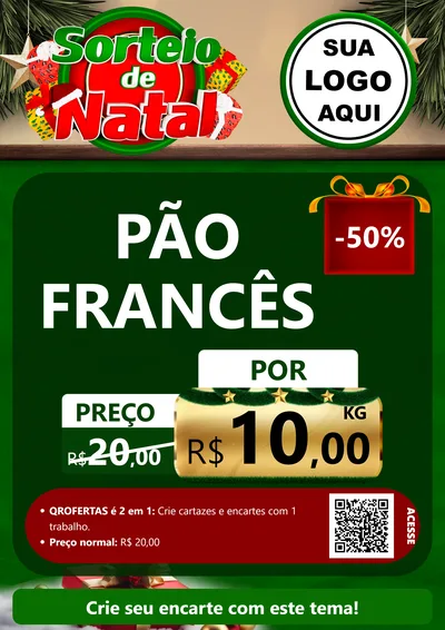 Modelo de Cartaz para Cartaz A4 Vertical com o tema Sorteio de Natal para Padaria
