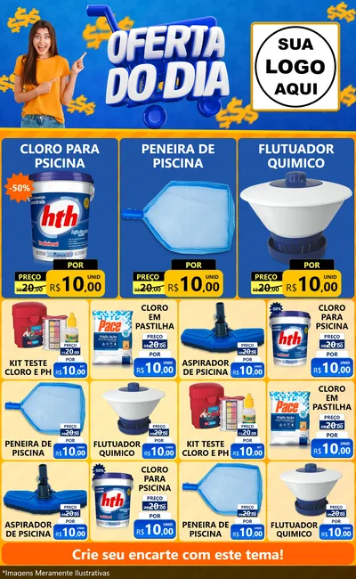 Modelo de Encarte para Encarte Grande com o tema Oferta do Dia para Produtos para Piscina