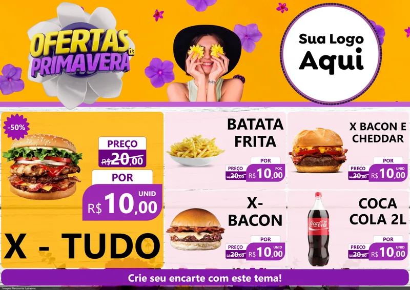 Modelo de Encarte para Encarte A4 Horizontal com o tema Ofertas Da Primavera para Hamburgueria