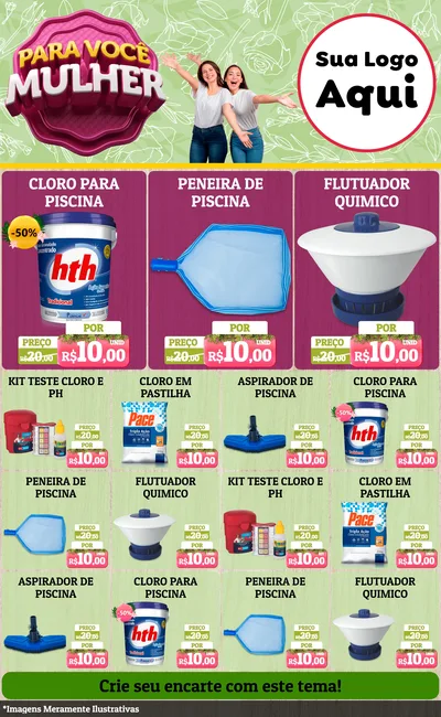 Modelo de Encarte para Encarte Grande com o tema Para Você Mulher para Produtos para Piscina