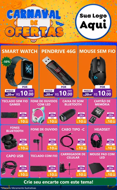 Modelo de Encarte para Encarte Grande com o tema Carnaval de Ofertas para Informática
