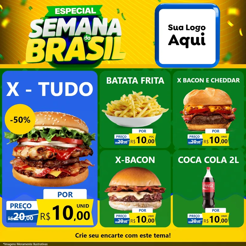Modelo de Rede Social para Feed Facebook com o tema Especial Semana do Brasil para Hamburgueria