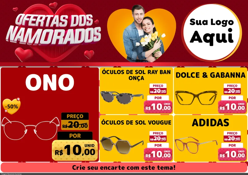 Modelo de Encarte para Encarte A4 Horizontal com o tema Ofertas Dos Namorados para Óticas