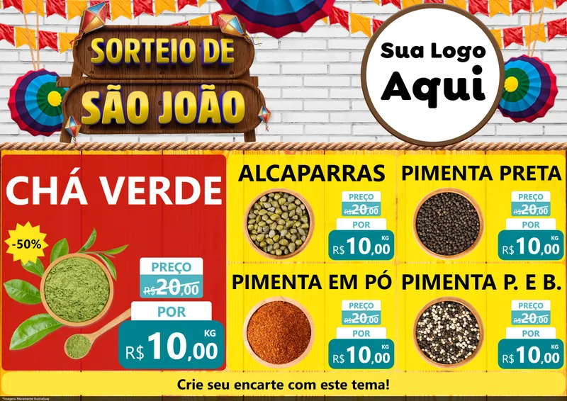 Modelo de Encarte para Encarte A4 Horizontal com o tema Sorteio de São João para Produtos Naturais