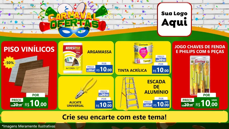 Modelo de TV para TV Horizontal com o tema Carnaval de Ofertas para Material para Construção
