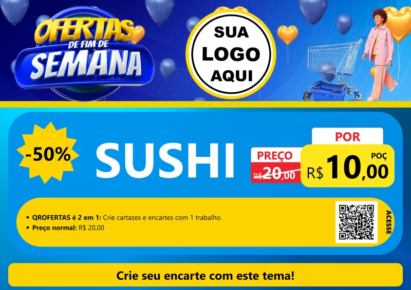 Modelo de Cartaz para Cartaz A4 Horizontal com o tema Ofertas de Fim de Semana para Comida japonesa