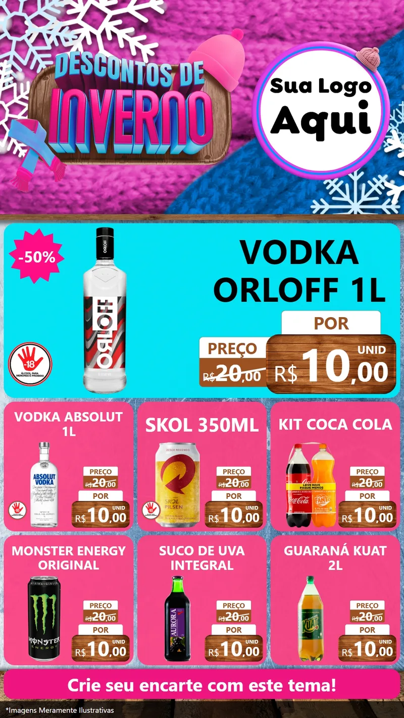 Modelo de Rede Social para Stories com o tema Descontos de Inverno para Distribuidora de bebidas